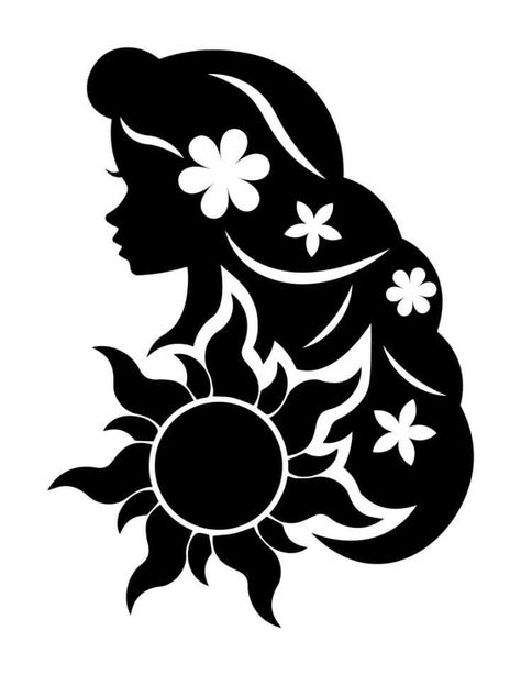 Rapunzel Stencil, Disney Silhouette Art Stencil, Stencil Disney, Silhouette Art Disney, Rapunzel Silhouette, Tangled Svg, Rapunzel Svg, Silhouettes Disney, Ariel Svg