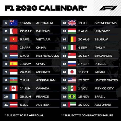 💥The 2020 calendar revealed! 💥#dutchgp 🇳🇱🏁Zandvoort making its return on 3 May #F1 #Formula1 #Calendar #2020 F1 Calendar, Race Calendar, Season Calendar, Ferrari World, 2020 Calendar, Valtteri Bottas, F1 News, Mc Laren, Calendar 2020