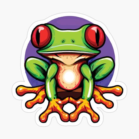 Get my art printed on awesome products. Support me at Redbubble #RBandME: https://www.redbubble.com/i/sticker/Red-Eyed-Tree-Frog-by-DoctorChimp/132150421.EJUG5?asc=u Frog Eyes Drawing, Red Frog Tattoo, Tree Frog Drawing, Red Eye Tree Frog Tattoo, Red Eyed Tree Frog Drawing, Trippy Frog Tattoo Ideas, Tree Frog Art, Red Eye Tree Frog, Red Eye Green Tree Frog