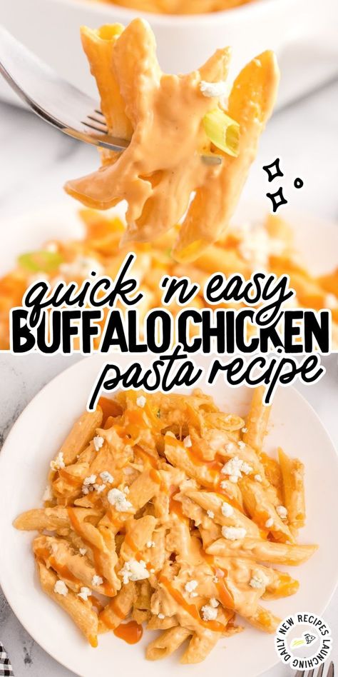 Buffalo Chicken Pasta Buffalo Pasta Recipes, Chicken And Shrimp Carbonara, Creamy Buffalo Chicken, Buffalo Recipe, Easy Buffalo Chicken, Rotisserie Chicken Breast, Buffalo Chicken Recipes, Buffalo Chicken Pasta, Spicy Pasta