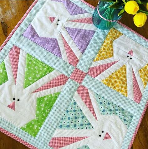 Free Bonita Bunny Mini Quilt Pattern - Sewing With Scraps Sewing Easter Projects, Easter Quilts Wall Hangings, Easter Table Runner Pattern, Bunny Blocks, Easter Quilts, Sewing With Scraps, Easter Sewing, Easter Patterns, Mini Quilt Patterns