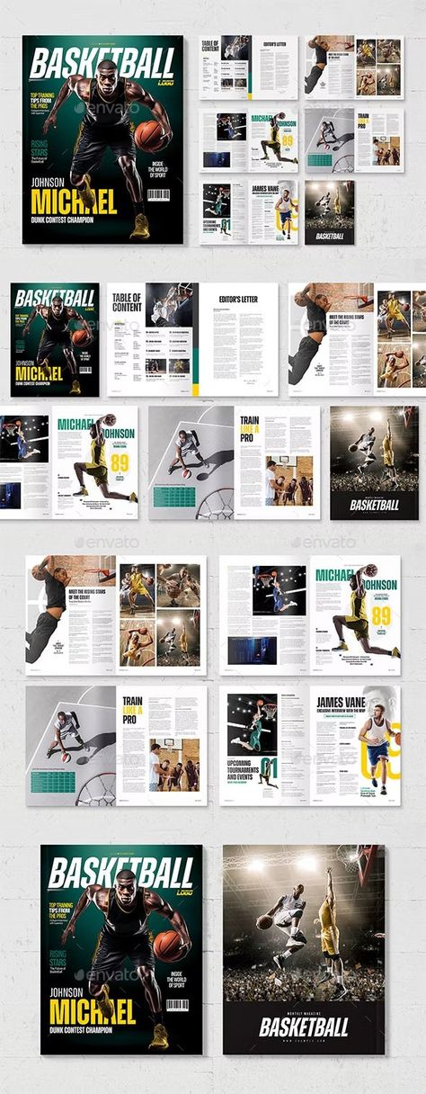 Basketball Magazine Template, Print Templates | GraphicRiver Basketball Magazine Layout, Sports Magazine Layout Design, Sport Magazine Layout, Sports Magazine Layout, Magazine Example, Basketball Magazine, Photography Portfolio Layout, Magazine Examples, Presentation Layouts