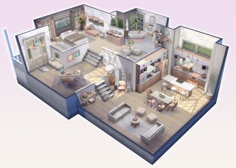 Sims 4 Loft, Casas The Sims Freeplay, Sims 4 Houses Layout, Sims Freeplay Houses, Sims 4 House Plans, Sims 4 House Building, Room Layouts, House Floor Design, Sims 4 House Design