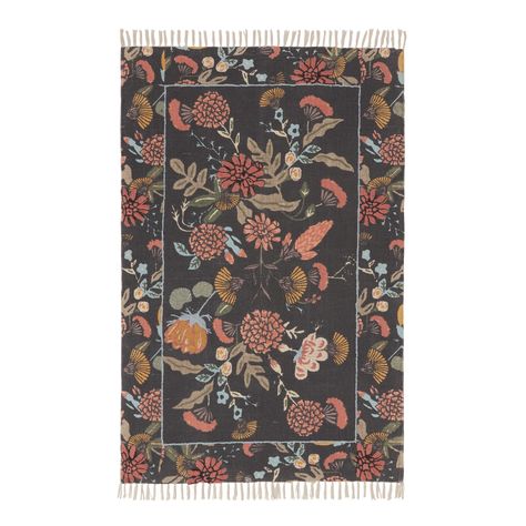 Jaipur Black and Sage Floral Embroidered Cotton Area Rug - World Market Sage Green And Orange, Bedroom Redesign, Embroidered Rug, Loft Living, Cotton Area Rug, Floral Area Rugs, Living Room Area Rugs, Nursery Rugs, Dark Floral