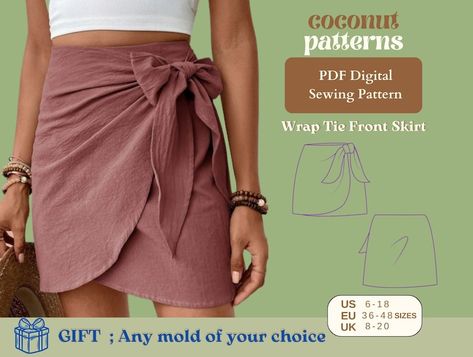 Sewing Pattern Wrap Skirt, Wrap Mini Skirt Pattern, Wrap Skirt Patterns Sewing, Wrap Skirt Sewing, Wrap Skirt Sewing Pattern, Mini Skirt Pattern, Wrap Skirt Pattern, Easy Wrap, Skirt Sewing Pattern