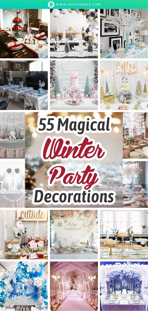 55 Magical Winter Party Decorations - Matchness.com Winter Wonderland Christmas Party Decorations, January Theme Party, Winter Ball Decorations, Winter Wonderland Decorations Party, Snow Party Decorations, Snow Themed Party, Winter Wonderland Party Ideas, Winter Wonderland Party Decorations, Snowflake Theme Party