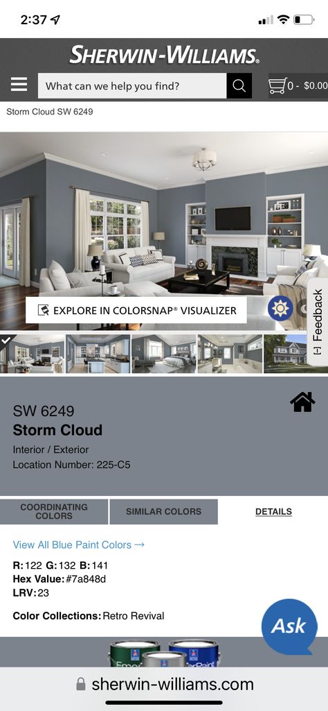 Sherwin Williams Storm Cloud, Blue Paint Colors, Front Door Colors, Cloud Painting, Storm Clouds, Home Upgrades, Kitchen Paint, Door Color, Blue Paint