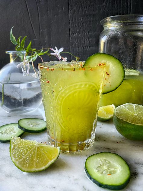 Spicy Cucumber Limeade is a refreshing way to enjoy cucumbers and limes! Find this mocktail recipe on Shutterbean.com Cucumber Limeade Recipe, Cucumber Limeade, Friday Cocktails, Spicy Cocktails, Refreshing Mocktail, Spicy Cucumber, Limeade Recipe, Spicy Cocktail, Mocktail Recipe