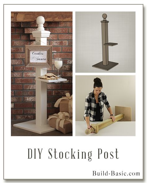 Home Depot Virtual Party – DIY Stocking Post ‹ Build Basic Stocking Holder Post, Stocking Holders Diy Wooden, Diy Wood Projects To Sell, Cookie Station, Stocking Post, Front Doors Ideas, Wood Projects To Sell, Diy Stocking, Stocking Hangers