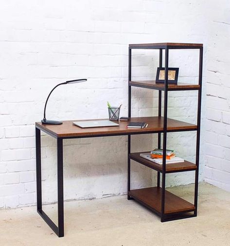 Escritorio Iron Furniture Design, Interior Design Per La Casa, Loft Furniture, Home Decor Shelves, Metal Furniture Design, Plywood Furniture, Iron Furniture, Steel Furniture, Home Desk