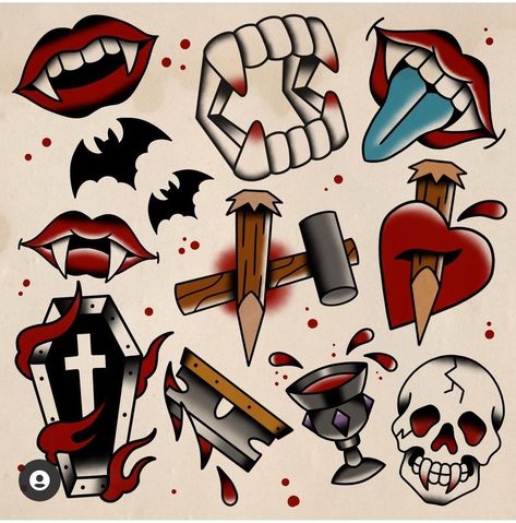 Lost Boys Tattoo, Traditional Tattoo Halloween, Halloween Tattoo Flash, Cute Halloween Tattoos, Vampire Stuff, Candy Tattoo, Halloween Friday The 13th, Vampire Tattoo, Abstract Tattoo Ideas