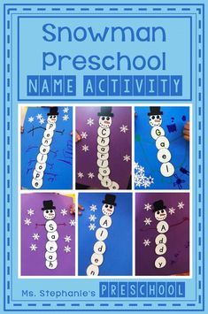 Snowman Preschool Name Activity Snowman Names Preschool, Winter Name Crafts Preschool, Snowman Names, Snowman Preschool, Snowman Name, Name Snowman, Name Activity, Preposition Activities, Snow Crafts