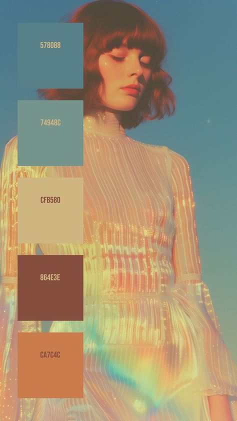 Colors: 578088 74948C CFB580 864E3E CA7C4C Color Palette Dreamy, Brown Hair And Bangs, Short Wavy Brown Hair, Dreamy Palette, Color Palets, Shimmering Dress, Wavy Brown Hair, Hex Color, Color Design Inspiration