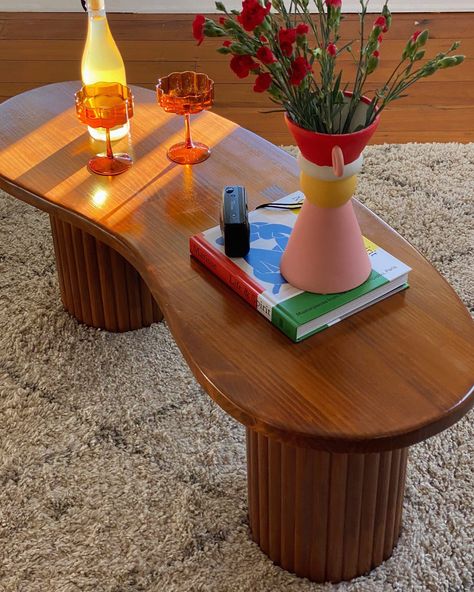 Wooden Kidney Shaped Coffee Table with timber stain finish Funky Coffee Table, Funky Coffee Tables, Made Coffee Table, Colour Reference, Berlin Apartment, Beauty Features, Apartment Aesthetic, Apartment Decor Inspiration, Apartment Inspiration