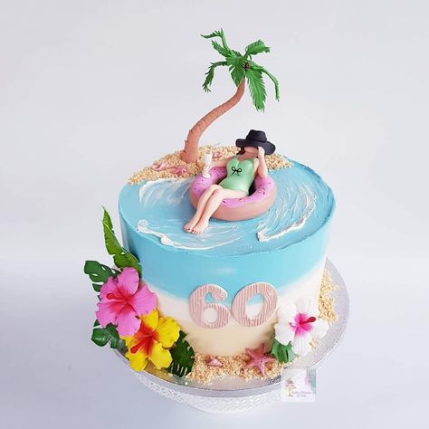 Summer Birthday Cake For Women, Beach Theme Birthday Cake For Women, Barbie Beach Cake, Beach Birthday Cake For Women, Retirement Cakes Ideas For Women, Beach Birthday Cake, Boat Cake, Pool Party Cakes, Pool Cake