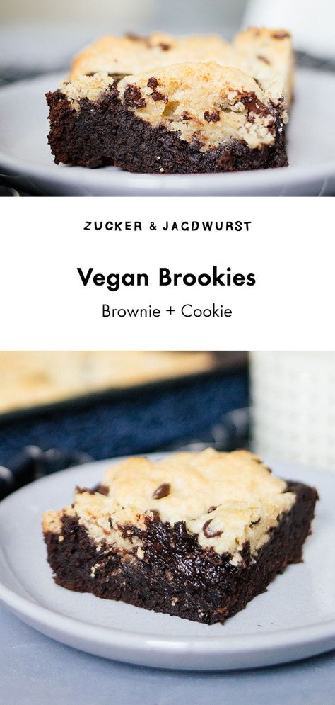 Vegan Brookies made of cookies and brownies #vegan #dairyfree #chocolate #sugar Vegan Brookies, Comfy Food, Vegan Snack, Oreo Brownies, Recipes Vegan, Vegan Cake, Vegan Sweets, Food Cakes, Vegan Baking