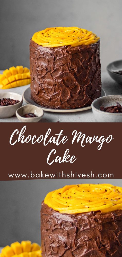 It’s officially the season of mangoes and this pairing of chocolate with mango is a marriage made in heaven. Dark notes of chocolate with the sweet, citrus flavors of mango take this dessert to a whole new level. This cake is special for any celebration, or for a simple night-in with family. Mango And Chocolate Cake, Mango Chocolate Dessert, Mango Chocolate Cake, Bake With Shivesh, Dark Notes, Blowout Haircut, Mango Chocolate, Cooking Station, Cocoa Cake