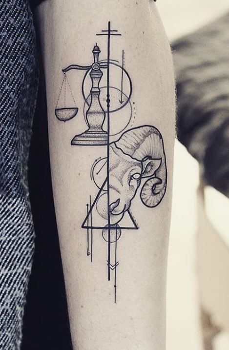 85 Unique Libra Tattoos to Compliment Your Personality and Body - Tattoo Me Now Libra Sign Tattoos, Wisdom Tattoo, Libra Zodiac Tattoos, Alas Tattoo, Leo Constellation Tattoo, Libra Scales, 42 Tattoo, Ram Tattoo, Libra Tattoo