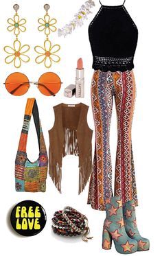 Cool Hippie/70’s Costume Outfit | ShopLook Hippy Costume Couple, 60s Costume Diy, Hippie Outfits Carnaval, Hippy Costume Ideas, Hippie Diy Costume, Hippie Costume Ideas Diy, Hippie Outfits 70s Costume, Diy 70s Outfit, Hippy Outfits Halloween