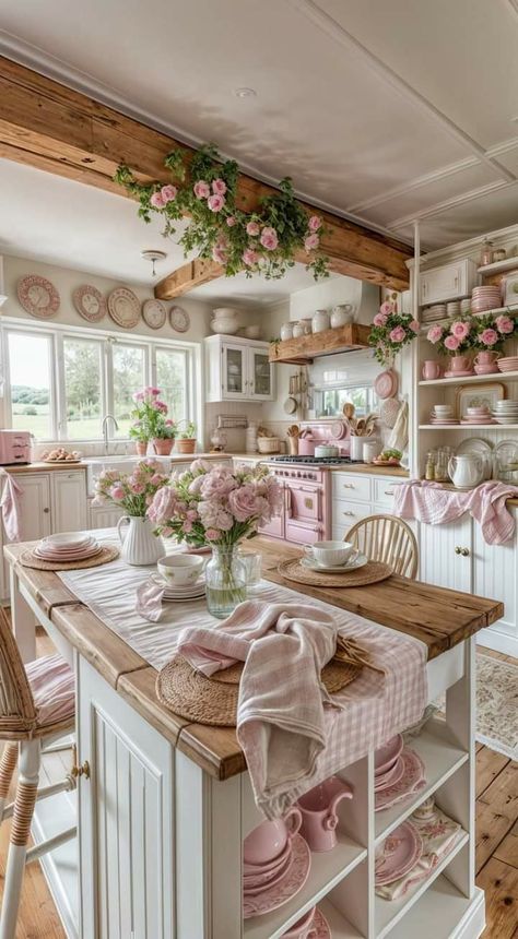 Cocina Shabby Chic, Dream Life House, Dream Apartment Decor, Casa Vintage, Dream House Rooms, Chic Kitchen, Pink Kitchen, Dream Room Inspiration, Dream House Interior