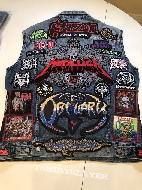 Metal Fashion Rock, Battle Vest Outfit, Battle Vest Ideas, Eddie Munson Jacket, Battle Jacket Ideas, Battle Vest Punk, Crust Vest, Battle Jacket Metal, Metal Battle Vest