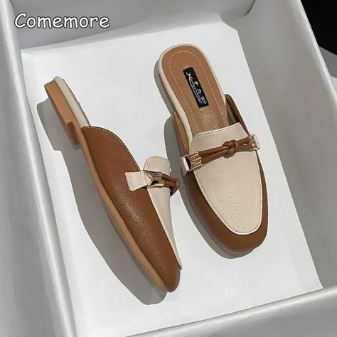 Comemore Comfortable and Elegant Women's Shoes Ladies Slippers 2023 Flat Outer Wear Lazy Slides Flip Flops Mules Women Fashion - AliExpress 322 Half Slippers, Chic Flats, Outer Women, Fashion Slippers, Outer Wear, Shoe Print, Outdoor Wear, Women's Summer Fashion, Slip Ons