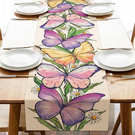 Amazon.com: Croar Spring Summer Butterfly Table Runner, Daisy Flower Floral Kitchen Dining Table Decoration, Seasonal Burlap Indoor Outdoor Home Decor Party Supply 13 x 72 Inches : Home & Kitchen Butterfly Table Runner, Dining Room Dresser, Butterfly Centerpieces, Sunflower Table Runner, Summer Table Runner, Table Buffet, Dining Table Decoration, Floral Kitchen, Butterfly Table