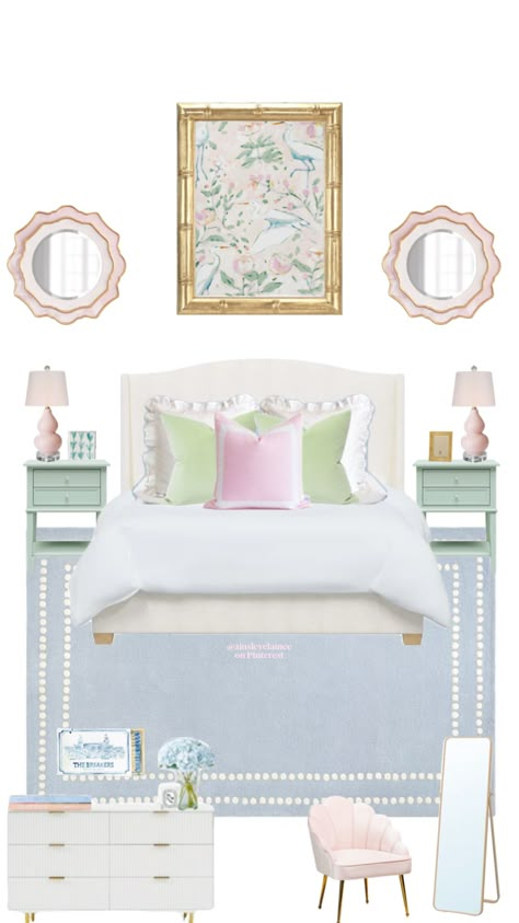 @ainsleyelainee Blue Green Bedrooms, Blue Dorm, College Dorm Room Inspiration, College Home, Pink Dorm, Dorm Design, College Bedroom, Dorm Room Inspo, College House