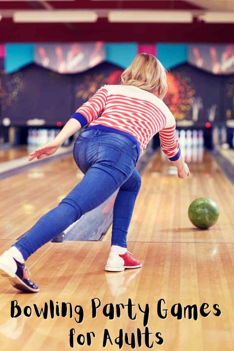 13 Bowling Party Games for Adults - Fun Party Pop Bowling Party Games, Bowling Games For Kids, Bowling Alley Party, Birthday Party Games For Adults, Bowling Ideas, Diy Bowling, Bowling Night, Xmas Party Ideas, Bowling Tournament