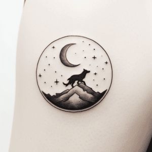 Prompt: a lone wolf howling beneath the stars Art style: Minimalism #ai #tattoo #design #inkwithai #inspiration Lone Wolf Tattoo For Women, Wolf Moon Tattoo Design, Minimal Wolf Tattoo, Wolf Howling Tattoo, Wolf Moon Tattoo, Wolf And Moon Tattoo, Howling Wolf Tattoo, Lone Wolf Tattoo, Wolf Tattoos For Women