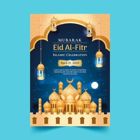 Gradient vertical poster template for ei... | Free Vector #Freepik #freevector #idul-fitri #idul #eid-al-fitr #eid-flyer Eid Flyer Design, Eid Fitr Design, Poster Idul Fitri, Eid Poster Design, Idul Fitri Design, Eid Poster, Islamic Design Pattern, Fitr Eid, Islamic Celebrations