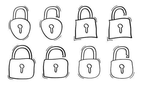 Hand drawn padlock icon in doodle style | Premium Vector #Freepik #vector #open-lock #lock-key #unlock #padlock Lock Drawing, Open Lock, Doodles Ideas, London Painting, Kids Doodles, Doodle Style, Comic Drawing, Life Story, Vector Hand