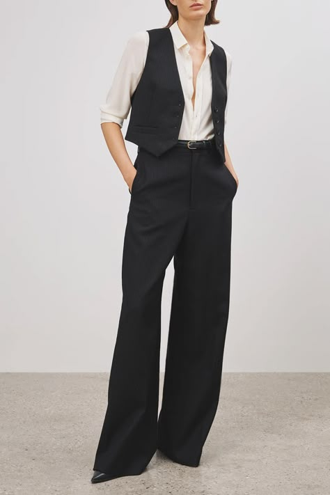 Ismael Tailored Vest | Black – Valentines Austin Masculine Tailoring Women, Queer Business Casual Summer, Vest Outfits For Women Wedding, Tomboy Style For Wedding, Women Suit Masculine, Woman In Vest Suit, Formal Queer Outfits, Suit Vest Women Outfit, Cocktail Attire Pant Suit For Women