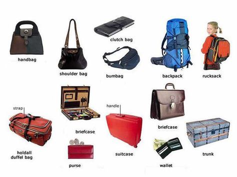 Types of Bags for Men | ... types of bags and also the names of some of the parts of a bag Types Of Bags, Types Of Handbags, Types Of Purses, Bag Names, English Vocab, English Fun, Fashion Vocabulary, British English, Learn English Vocabulary