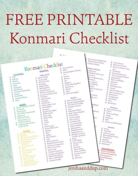 Organization Checklist, Konmari Checklist, Konmari Organizing, 1000 Lifehacks, Konmari Method, Printable Checklist, Organize Declutter, Tidy Up, Bullet Journaling