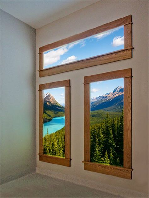 Central Military Hospital Mountain view window Fake Window Diy, Fake Window Light, Brighten Room, Basement Office, Fake Window, Faux Window, Basement Windows, Basement Bedrooms, Window Light