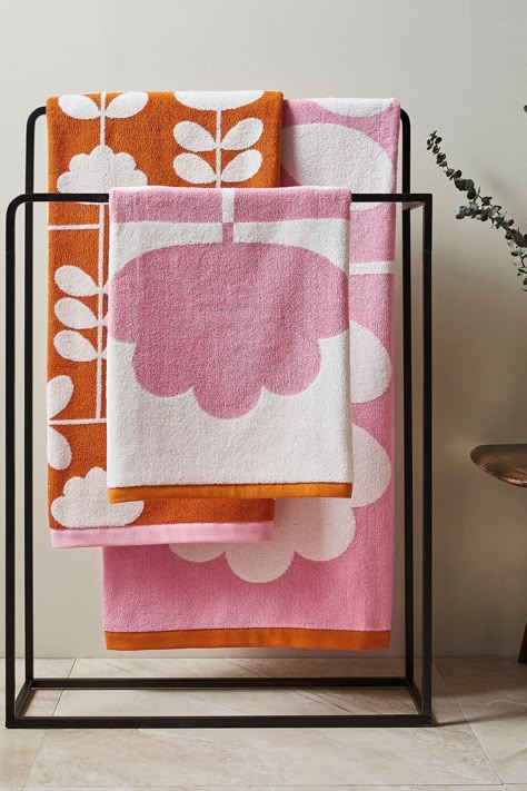 Orange Bathrooms, Pink Bathroom, Orla Kiely, Cotton Bath Towels, Bath Sheets, Bathroom Furniture, Bathroom Interior Design, Bathroom Interior, Bath Towel