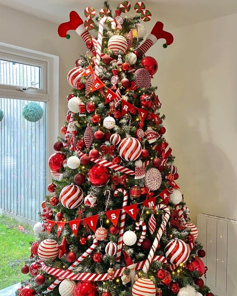 Candy Cane Hunt, Christmas Tree Idea, Diy Christmas Candy, Christmas Tree Inspo, Pretty Christmas Decorations, Christmas Decorations Diy Crafts, Candy Christmas Tree, Traditions Around The World, Tree Inspiration