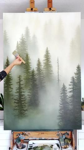 Pine Tree Painting, Canadian Dollars, Foggy Forest, Misty Forest, Landscape Art Painting, Forest Painting, My Signature, Acrylic Painting Tutorials, Nature Art Painting