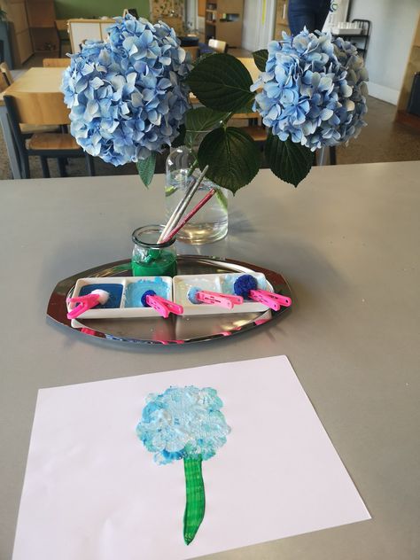 Reggio Flower Provocations, Flower Provocations, Painting Provocation, Spring Provocations, Kindergarden Art, Summer Alphabet, Art Provocations, Nature Crafts Kids, Hydrangeas Art