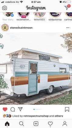 Vintage Glamper Camper, Boho Camper Exterior, Retro Camper Exterior, Small Camper Trailer Remodel, Camper Exterior Makeover, Exterior Camper Makeover, Camper Makeover Color Schemes, Retro Camper Interior, Pick An Aesthetic