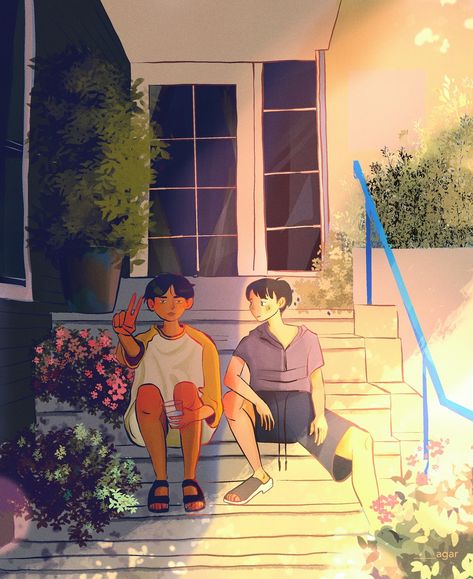 Evening light, quiet moments and the fading sun 🌤️ Golden hour, friendship, sunset, warm light, quiet moment, summer vibe, peaceful, soft Colors, illustration art, companionship, outdoor scenes #procreate #illustrations #illustrator #kdrama #hellomytwenties #cute #friendship Procreate Illustrations, Colors Illustration, Cute Friendship, Evening Light, Quiet Moments, Golden Hour, Soft Colors, Warm Light, Summer Vibes