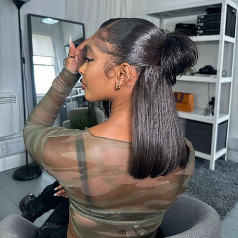 black hair, 90’s updo, silk press, 90s Updo, Grad Hairstyles, Pressed Natural Hair, Silk Press Natural Hair, Wedding Dress Gallery, Silk Press, Hoco Hair, Black Girls Hairstyles, Cute Photos