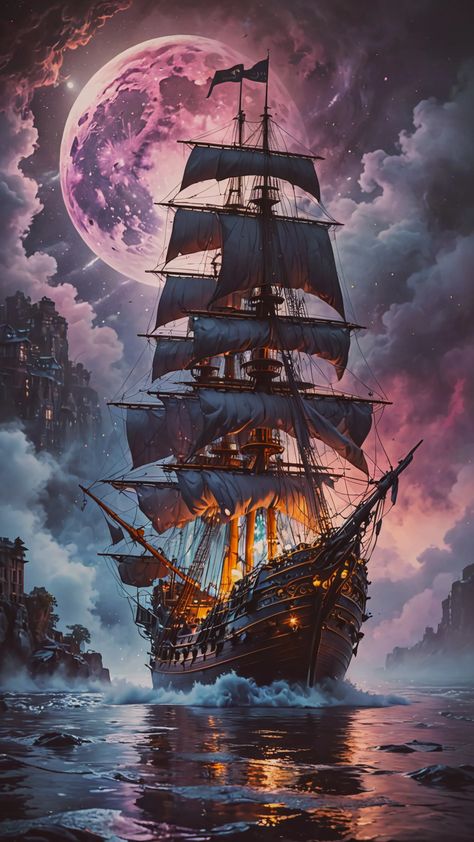 The Black Pearl Ship Wallpaper, Ghost Ship Art, Pirate Ship Tattoos, Black Pearl Ship, Pirate Ship Art, Sea Stories, Pirate Ships, Eagle Painting, Sea Of Thieves