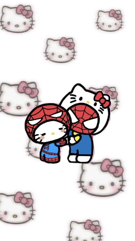 Kitty Y Spiderman, Hello Kitty And Spiderman, 3d Wallpaper Cute, Spider Men, Hello Kitty Wallpaper Hd, Cute Tumblr Wallpaper, Hello Kitty Backgrounds, Purple Wallpaper Iphone, Get More Followers