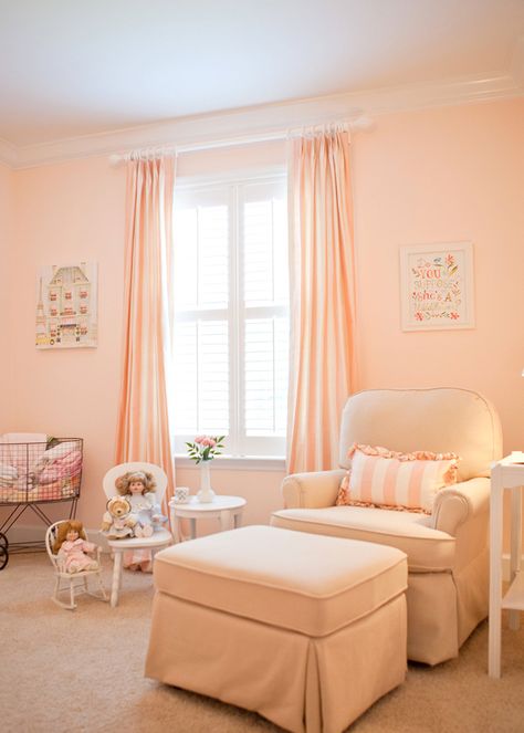 Soft Peachy Pink Striped Baby Girl Nursery! Nursery Paint, Peach Rooms, Peach Bedroom, Peach Nursery, Nursery Paint Colors, Girls Room Paint, Girls Room Colors, Baby Room Colors