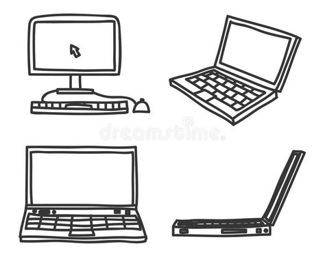 Hand drawn laptop and desktop computer art vector icon set. Illustration , #ad, #desktop, #computer, #laptop, #Hand, #drawn #ad Computer Illustration Art, Gacha Computer, Gacha Laptop, Computer Art Drawing, Manga Environment, Laptop Doodle, Desktop Drawing, Microphone Drawing, Computer Sketch