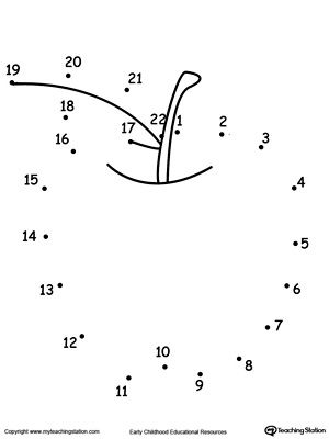 Learning to Count by Connecting the Dots 1 Through 22: Drawing an Apple: Dot to dot worksheets encourages numbers and handwriting skills for preschool, kindergarten and early elementary. Drawing Worksheets For Kindergarten, Apple Worksheet, Printables Preschool, Dot To Dot Printables, Learning To Count, Art Preschool, Connecting The Dots, Apple Preschool, Dotted Drawings