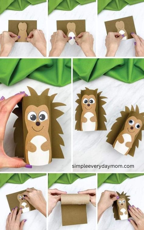 Paper Hedgehog Craft, Hedgehog Kids Craft, Hedgehog Art For Kids, Hedgehog Craft For Kids, Hedgehog Diy, Kids Food Crafts, Cardboard Crafts Kids, Hedgehog Craft, Roll Craft