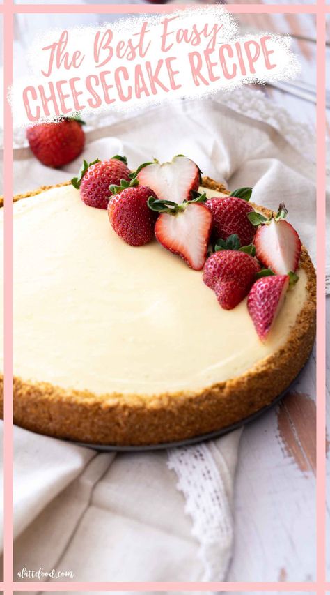 This is the absolute Best Easy Cheesecake Recipe because it comes out perfectly every single time with no cracks and no water bath! It's the perfect cheesecake from scratch because it uses simple ingredients and it's so rich and creamy. No Water Bath Cheesecake Recipe, Cheesecake Recipes No Water Bath, Easy Cheesecake Recipes No Water Bath, Cheesecake Without Water Bath, Best Plain Cheesecake Recipe, Easy Cheesecake With Premade Crust, Cheesecake Recipe No Water Bath, Cheesecake No Water Bath, Cheesecake From Scratch